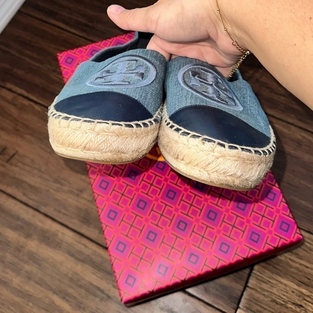 Tory Burch Espadrilles denim leather cap toe flats loafers platforms
